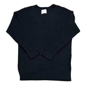 Abercrombie & Fitch Soft A&F Collection Black Ribbed V Neck Tunic Sweater SZ M‎